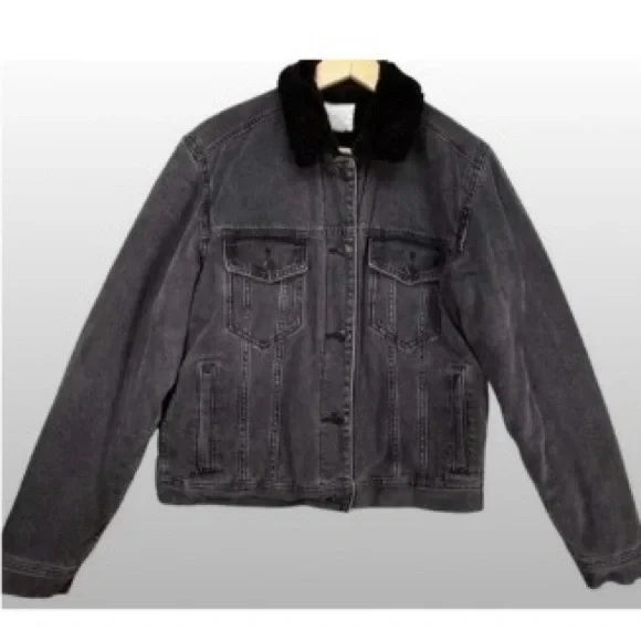 AEO 🦅 Black Sherpa Lined Denim Jacket - Picture 6 of 16